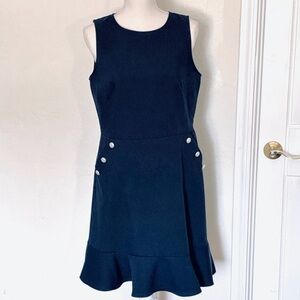 Loft Navy Sleeveless Dress with Pocket and Pearl Buttons, Size 8​